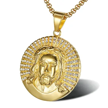 Hip-hop cijele Privjesak u obliku Isusa s +++ cirkon Zlatne Boje Ogrlica Za Muškarce Privjesak Od Nehrđajućeg Čelika Vjerski Nakit Izravna dostava